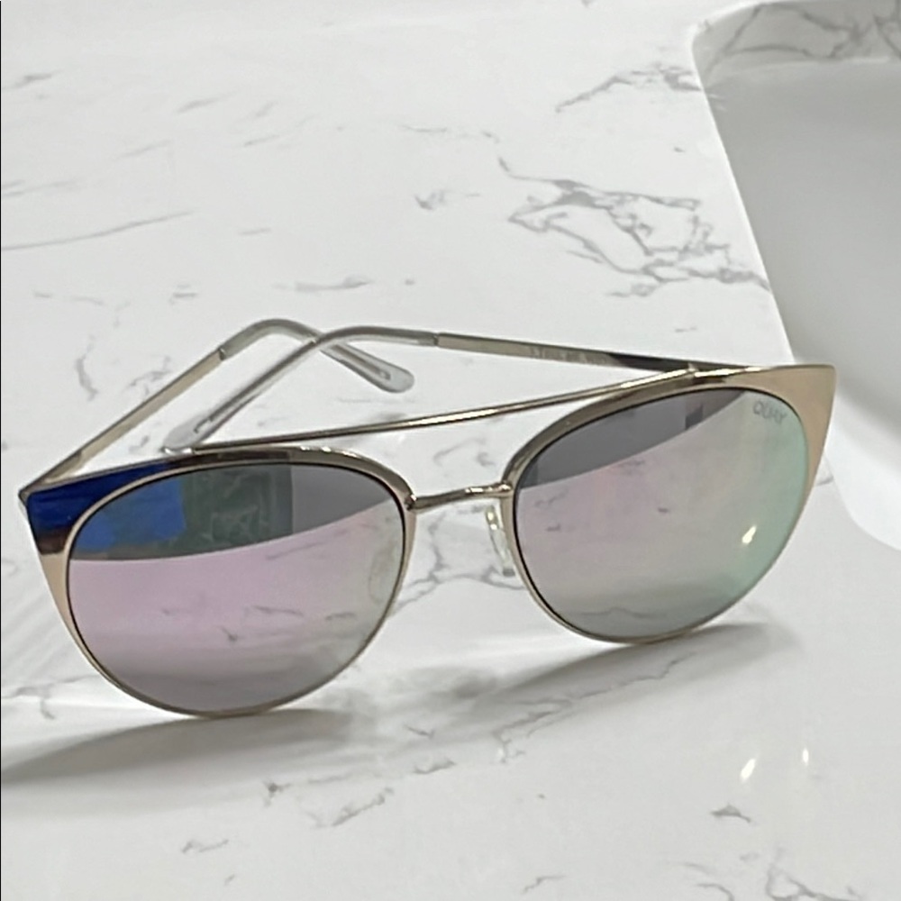 Quay Australia Gold and Pink Aviator Sunglasses